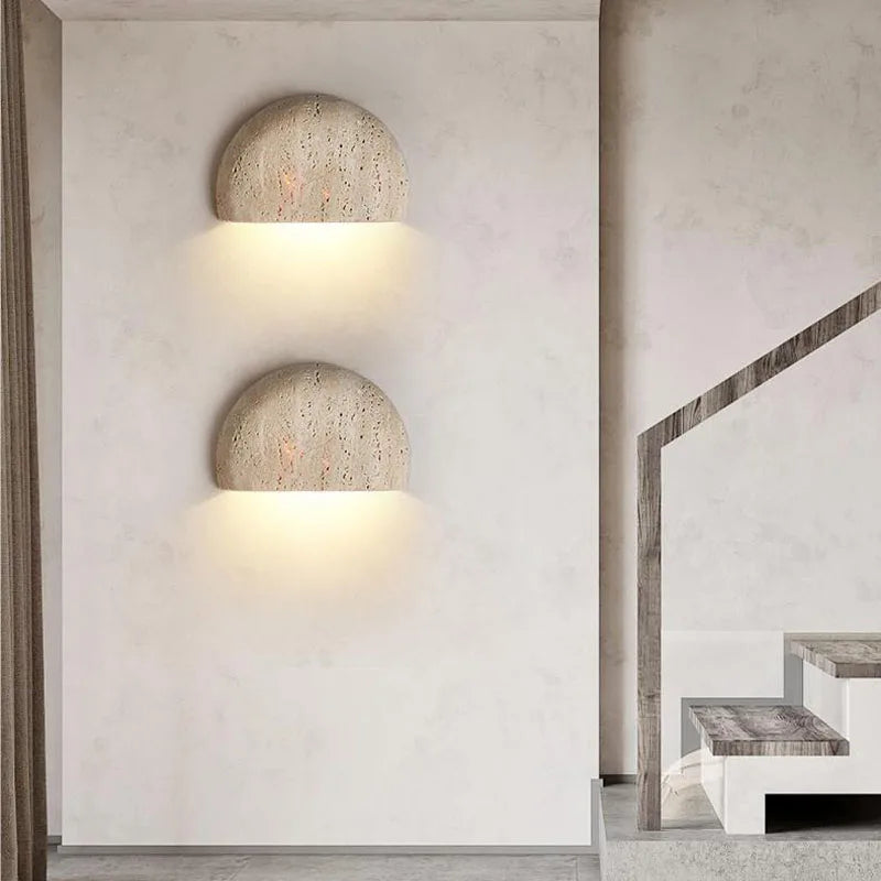 Wabi-Sabi Stone Wall Lamp, Textured Wall Sconce, Warm Light for Hallway and Landing