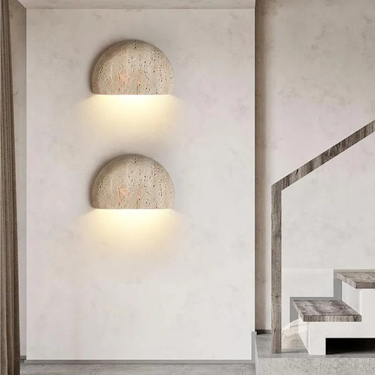 Wabi-Sabi Stone Wall Lamp, Textured Wall Sconce, Warm Light for Hallway and Landing