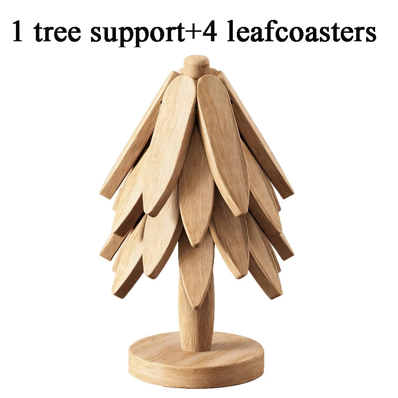 Wooden Trivet Set, Kitchen Hot Pad Holder, Tree Shape Pot Stand