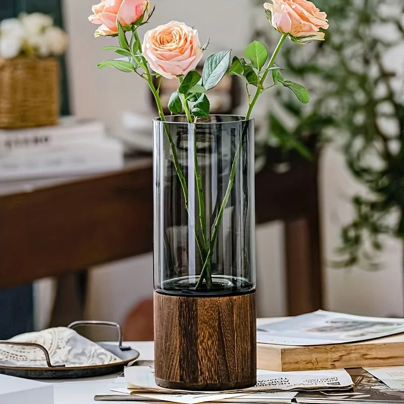 Retro Glass Vase, Clear Flower Vase, Living Room Table and Console Decor