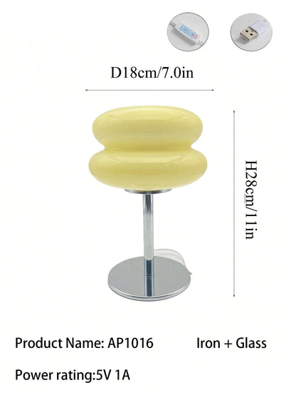 Macaron Glass Table Lamp, Dimmable Bedside Lamp, Eye Caring Light for Study and Bedroom