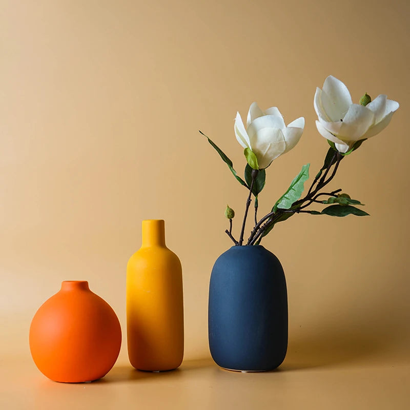 Nordic Ceramic Vase, Matte Flower Vase, Minimalist Decor for Shelf and Mantel