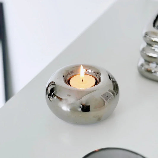 Circular Ceramic Candle Holder, Candlestick Stand, Minimalist Table Centerpiece