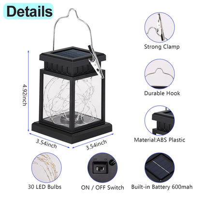 Solar LED Lantern, Outdoor Hanging Light, Rechargeable Lantern for Patio and Garden