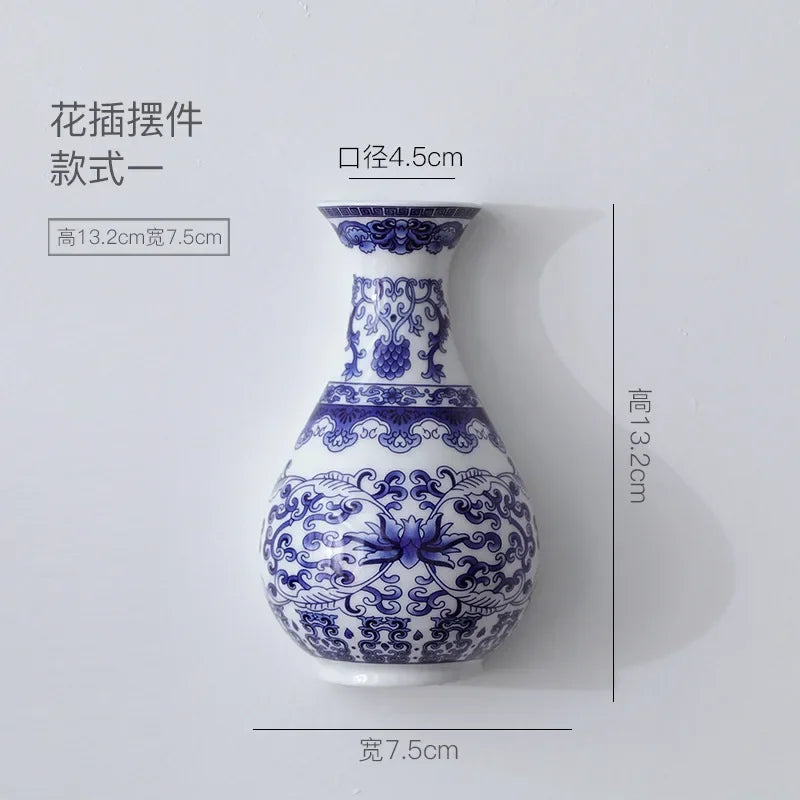 Blue and White Ceramic Vase, Porcelain Flower Vase, Chinoiserie Shelf and Table Decor