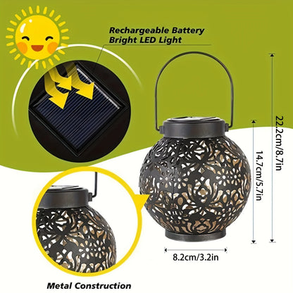 Metallic Solar Lantern, Hanging Garden Light, Weatherproof Lantern for Patio and Porch