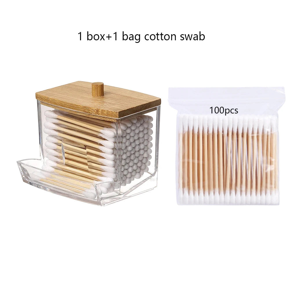 Cotton Swab Storage Box, Bathroom Canister, Countertop Organizer with Lid