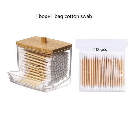 Cotton Swab Storage Box, Bathroom Canister, Countertop Organizer with Lid