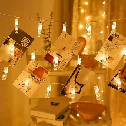 Photo Clip String Lights, Fairy Light Photo Display, Bedroom Wall Decor with Clips