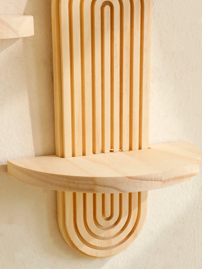 Wooden Wall Shelf, Geometric Floating Shelves, Natural Wood Boho Wall Decor
