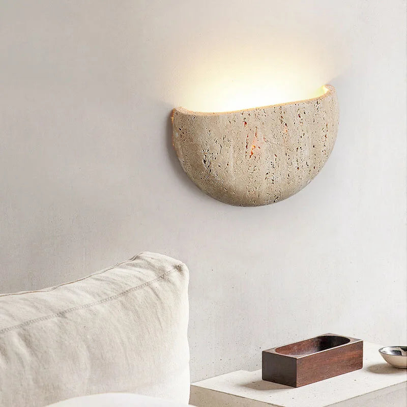 Wabi-Sabi Stone Wall Lamp, Textured Wall Sconce, Warm Light for Hallway and Landing