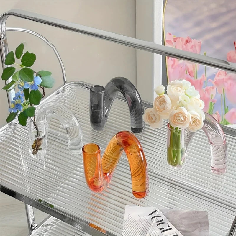 Sculptural Glass Vase, Irregular Bud Vase, Handblown Accent for Console Styling