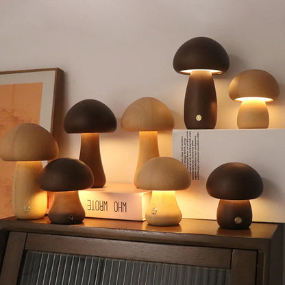 Wooden Mushroom Night Light, LED Bedside Lamp, Warm Glow for Nursery and Bedroom