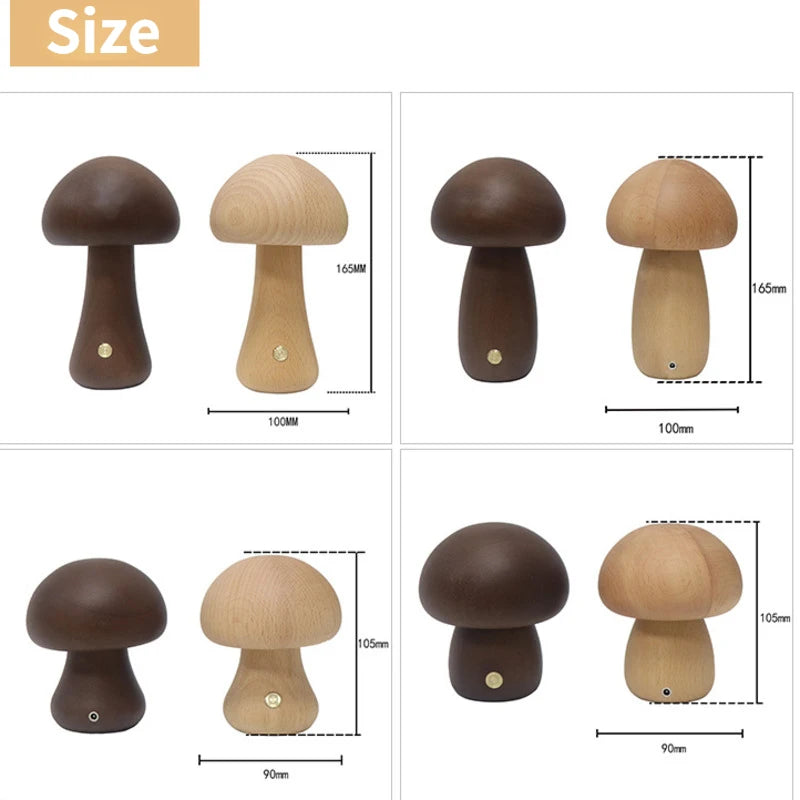 Wooden Mushroom Night Light, LED Bedside Lamp, Warm Glow for Nursery and Bedroom