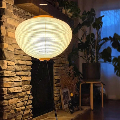 Rice Paper Floor Lamp, Japanese Standing Lantern Light, Warm Wood Living Room Lamp