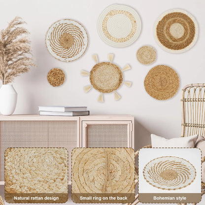 Woven Wall Basket Set, Hanging Wall Decor, 7-Piece Boho Basket Gallery for the Bedroom