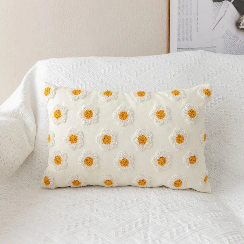 Floral Embroidered Cushion Cover, Throw Pillow Cover, Textured Accent for Sofa and Bed