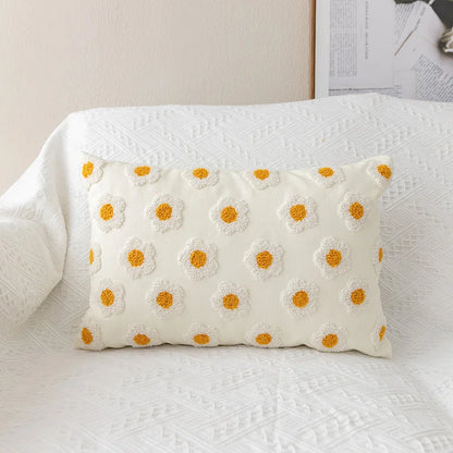 Floral Embroidered Cushion Cover, Throw Pillow Cover, Textured Accent for Sofa and Bed