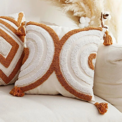 Bohemian Embroidered Cushion Cover, Boho Pillow Cover, Textured Accent for Sofa and Bed