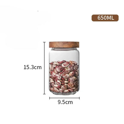 Glass Canister Set, Airtight Storage Jars with Wood Lids, Kitchen Pantry Organization