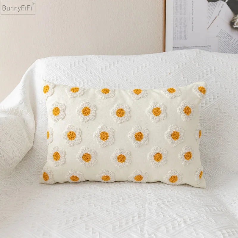 Floral Embroidered Cushion Cover, Throw Pillow Cover, Textured Accent for Sofa and Bed