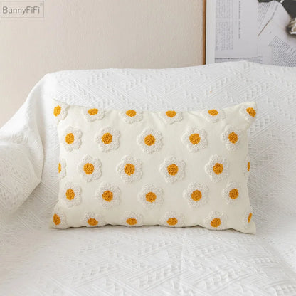 Floral Embroidered Cushion Cover, Throw Pillow Cover, Textured Accent for Sofa and Bed