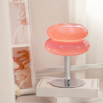 Macaron Glass Table Lamp, Dimmable Bedside Lamp, Eye Caring Light for Study and Bedroom