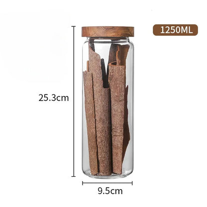 Glass Canister Set, Airtight Storage Jars with Wood Lids, Kitchen Pantry Organization