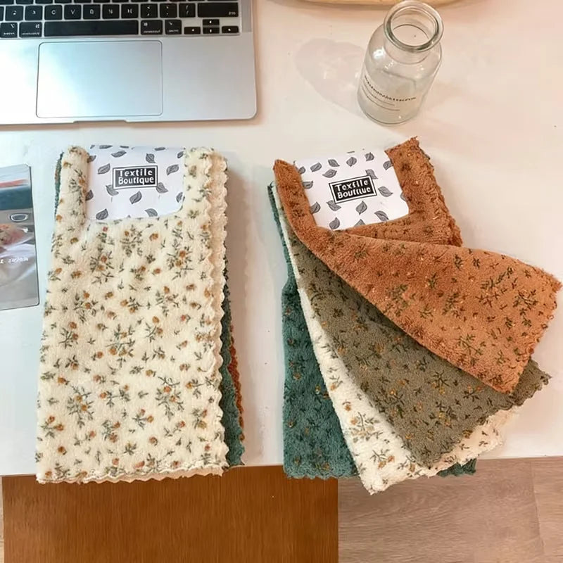 Floral Dishwashing Cloth Set, Reusable Dish Cloths, Absorbent Kitchen Cleaning Towels