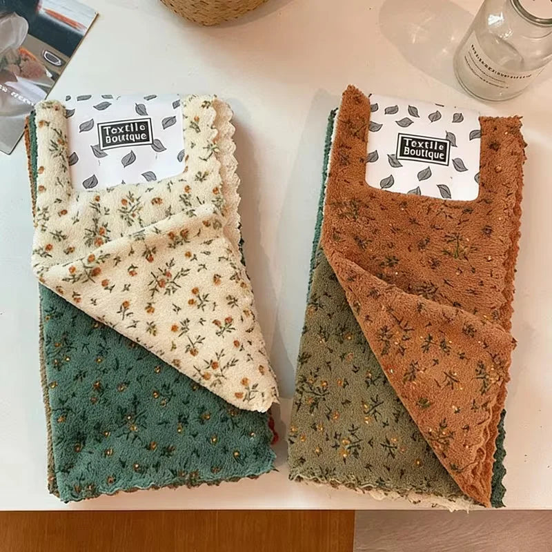 Floral Dishwashing Cloth Set, Reusable Dish Cloths, Absorbent Kitchen Cleaning Towels