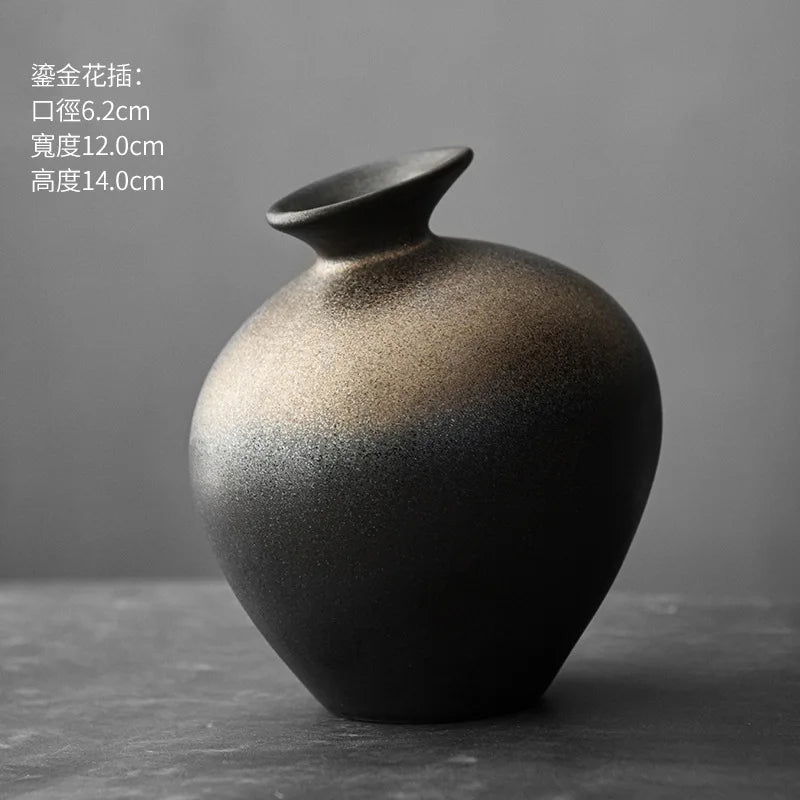 Black Terracotta Vase, Matte Ceramic Flower Vase, Modern Mantel and Console Decor