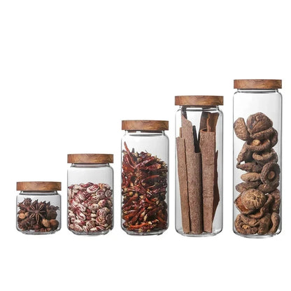 Glass Canister Set, Airtight Storage Jars with Wood Lids, Kitchen Pantry Organization