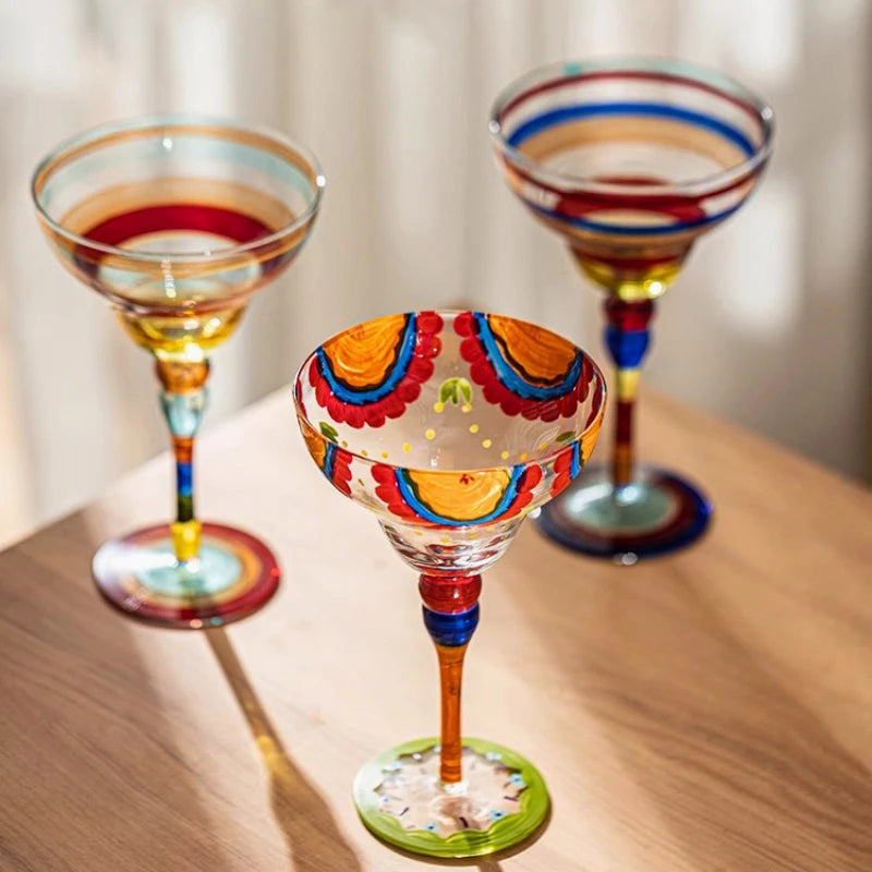 Cocktail Glasses Set, Colored Coupe Glassware, Barware for Home Entertaining
