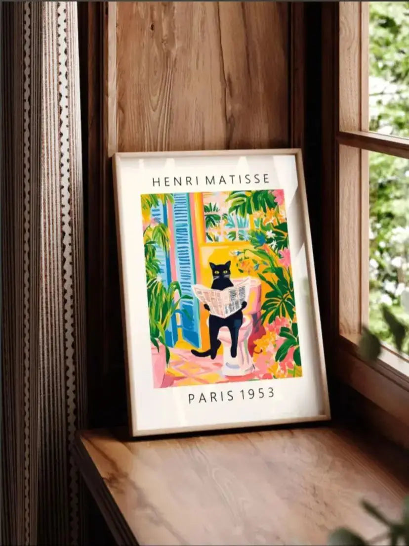 Black Cat Bathroom Wall Art Print, Funny Bathroom Poster, Powder Room Wall Decor
