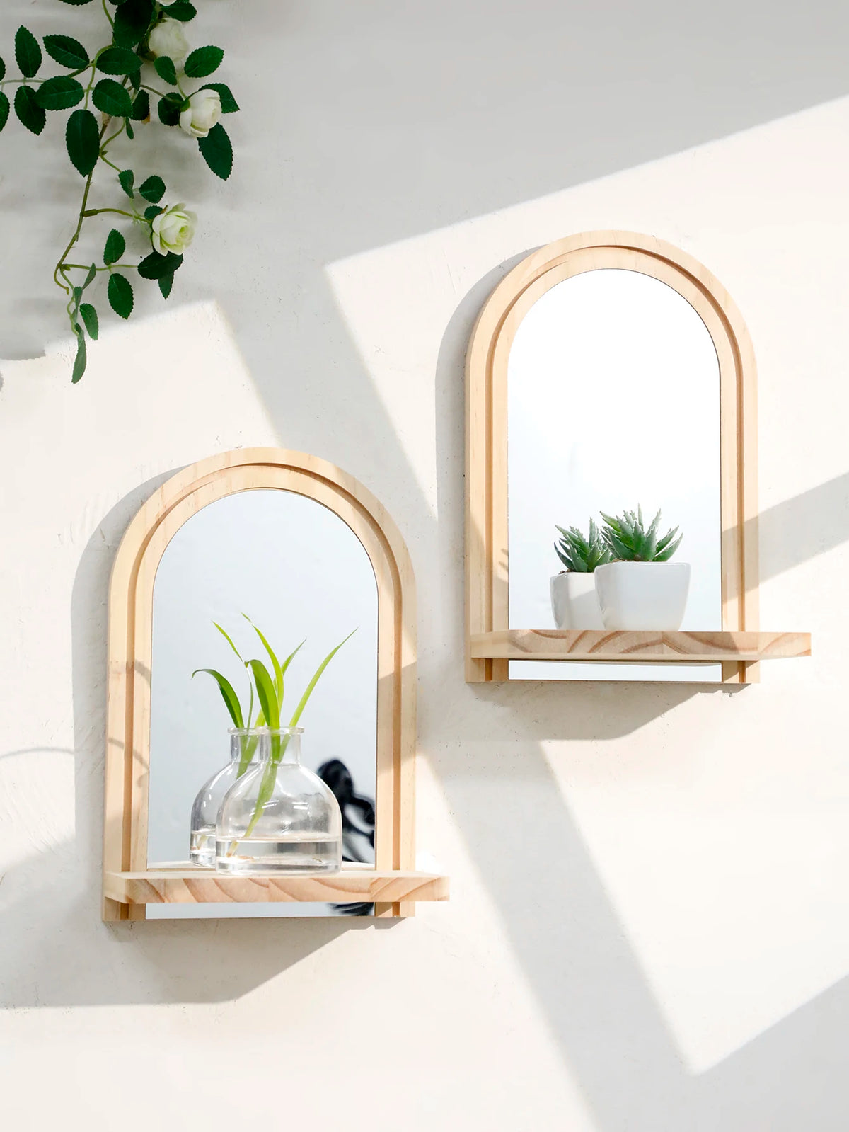 Wooden Wall Shelf, Geometric Floating Shelves, Natural Wood Boho Wall Decor