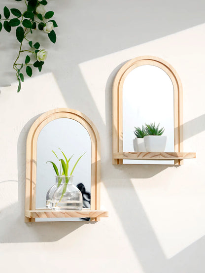 Wooden Wall Shelf, Geometric Floating Shelves, Natural Wood Boho Wall Decor