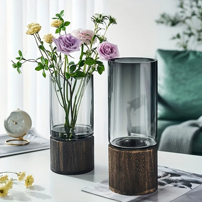 Retro Glass Vase, Clear Flower Vase, Living Room Table and Console Decor