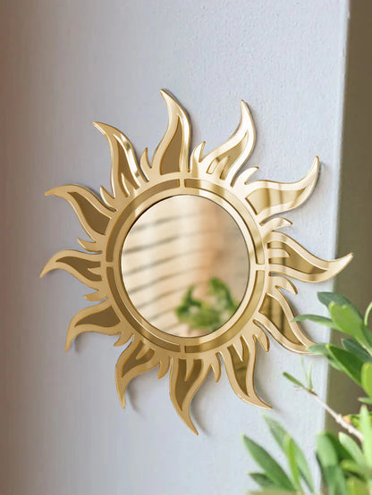 Sun Shape Wall Mirror, Sunburst Mirror, Gold Accent Decor for Entryway and Hallway
