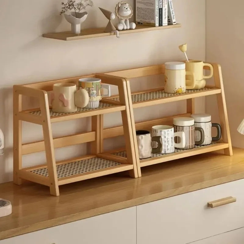 Bamboo Storage Rack, 2-Tier Shelf Organizer, Freestanding Kitchen and Bathroom Storage