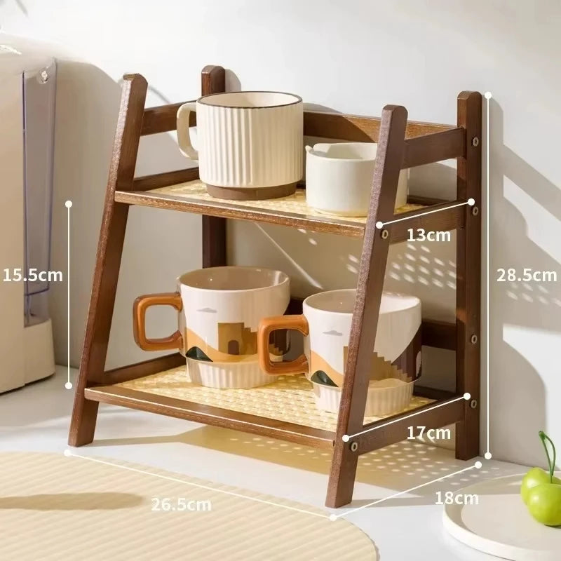 Bamboo Vanity Organizer, 2-Tier Countertop Shelf, Dressing Table Storage Rack