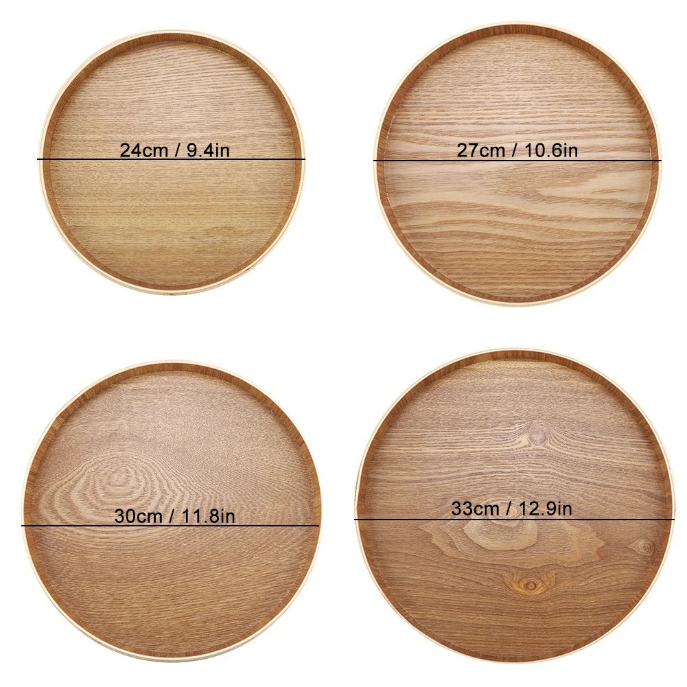Round Wooden Serving Tray, Breakfast Tray, Wooden Tray for Kitchen and Dining