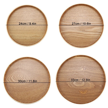 Round Wooden Serving Tray, Breakfast Tray, Wooden Tray for Kitchen and Dining
