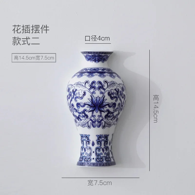 Blue and White Ceramic Vase, Porcelain Flower Vase, Chinoiserie Shelf and Table Decor