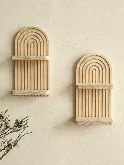 Wooden Wall Shelf, Geometric Floating Shelves, Natural Wood Boho Wall Decor