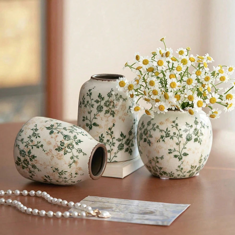 Crackle Glaze Ceramic Vase, Handmade Bohemian Flower Vase, Textured Table Decor
