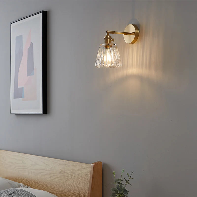 Nordic Brass Bedside Wall Light, Glass Globe Sconce, Minimalist Bedroom Lighting