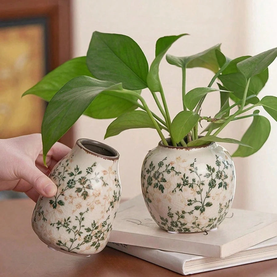 Crackle Glaze Ceramic Vase, Handmade Bohemian Flower Vase, Textured Table Decor