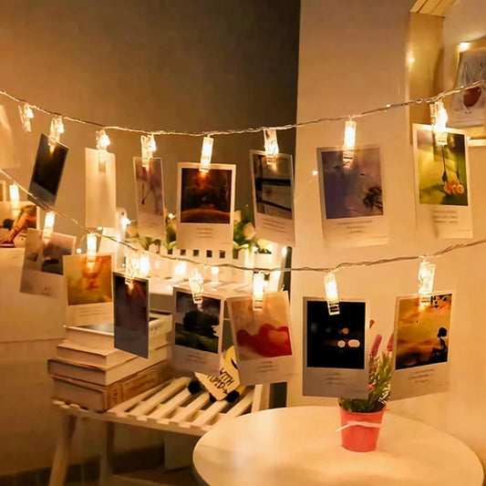 Photo Clip String Lights, Fairy Light Photo Display, Bedroom Wall Decor with Clips