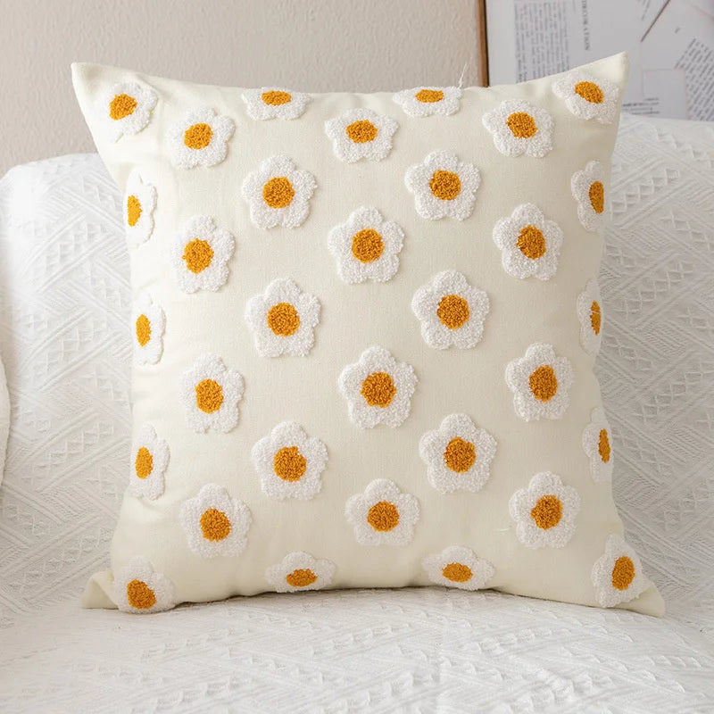 Floral Embroidered Cushion Cover, Throw Pillow Cover, Textured Accent for Sofa and Bed
