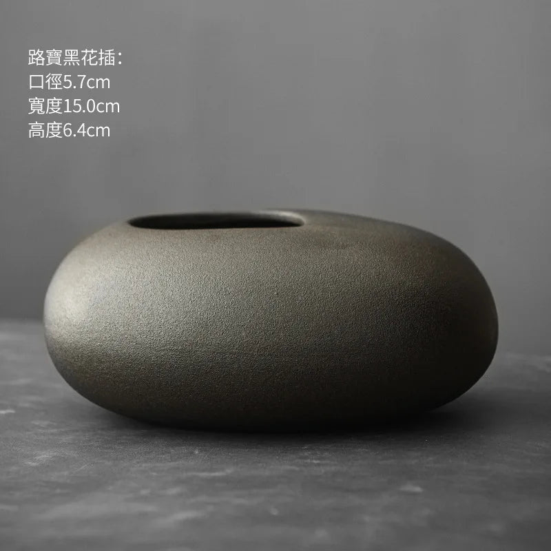 Black Terracotta Vase, Matte Ceramic Flower Vase, Modern Mantel and Console Decor